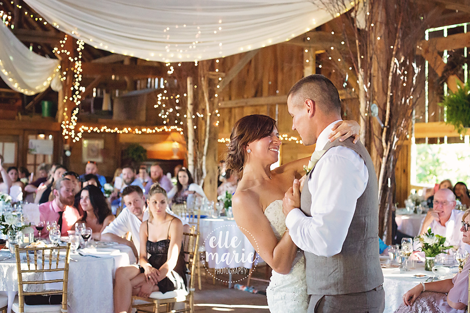 bride and groom first dance at century barn