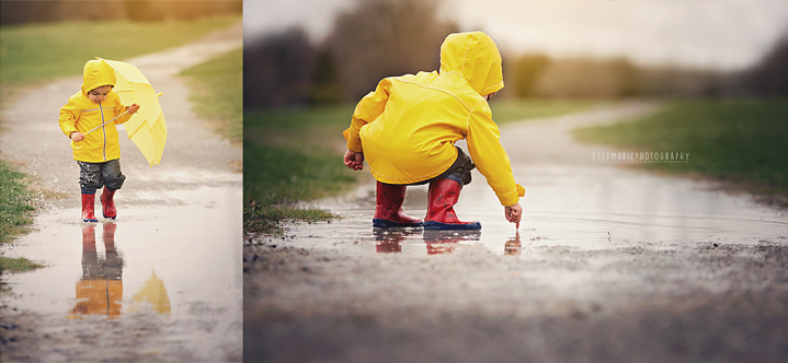 Boy playing in mud puddles