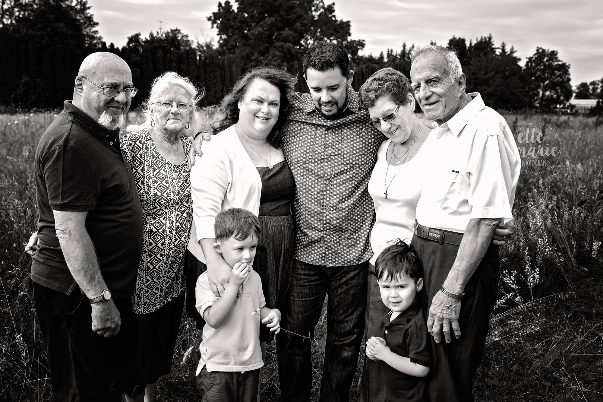 black and white image of extended family